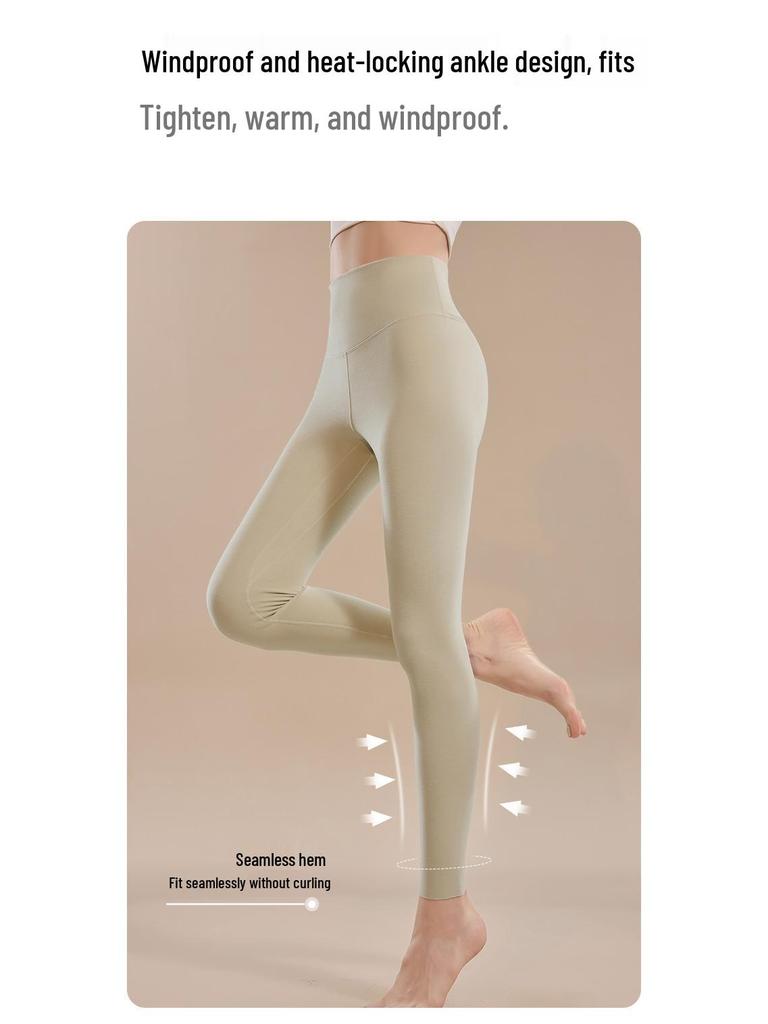 High-Waisted Cashmere Women's Leggings: Fleece-Lined, Womb-Warming, Antibacterial, Slimming & Abdomen-Shaping for Autumn/Winter.