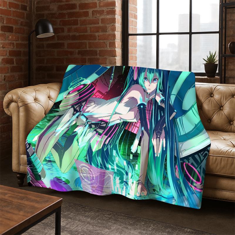 

Мультяшное одеяло M-MIKU Музыкальная Девушка Фланелевое Мягкое Теплое Плед для Спальни Гостиной Кровати Путешествий Пикника Подарок Ребенку 75x90cm