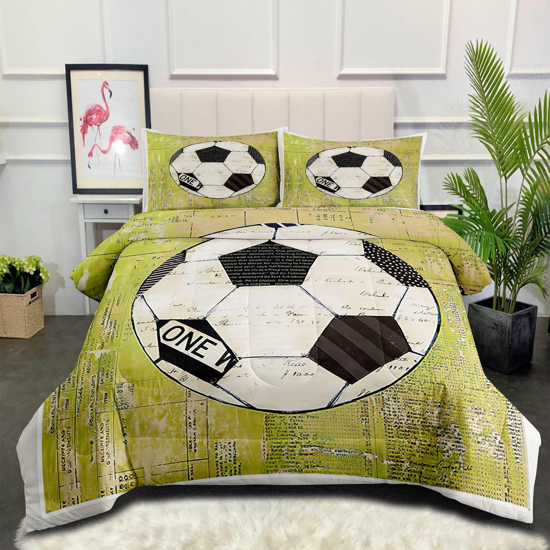 World Cup Football Fat Quilt Fat Quilt Digital Printing Feather Silk Quilt Cover Three-piece Set 140*200cm