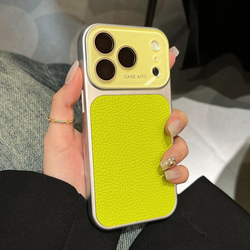 Luxury Candy Color Lychee Leather Case for iPhone 17 16 15 14 13 Pro Max Matte Shockproof Hybrid Glass Camera Protection Cover