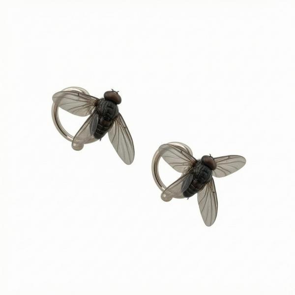 6xFly Stud Earrings Translucent FlyshapedShaped Detailed Ear Black