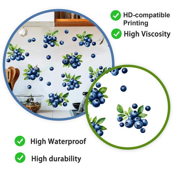 Watercolor Fruit Wall Stickers Blueberry Decals, Peel And Stick Fruits Stickers, Removable Boho Home Decor Art for Baby Nursery, Kids Bedroom, Living