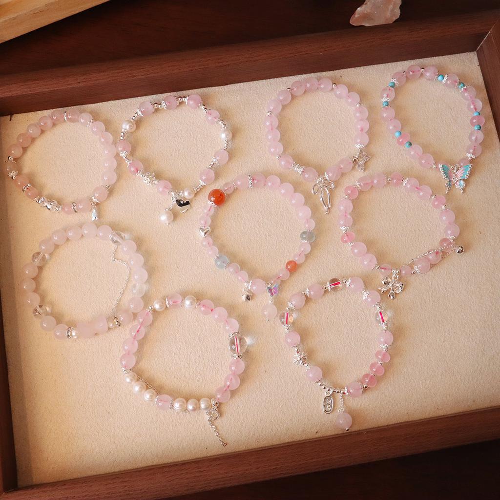 Natural Pink Crystal Bracelet Hibiscus Stone Fashion Bracelet Fashion Women Bracelet Accessories