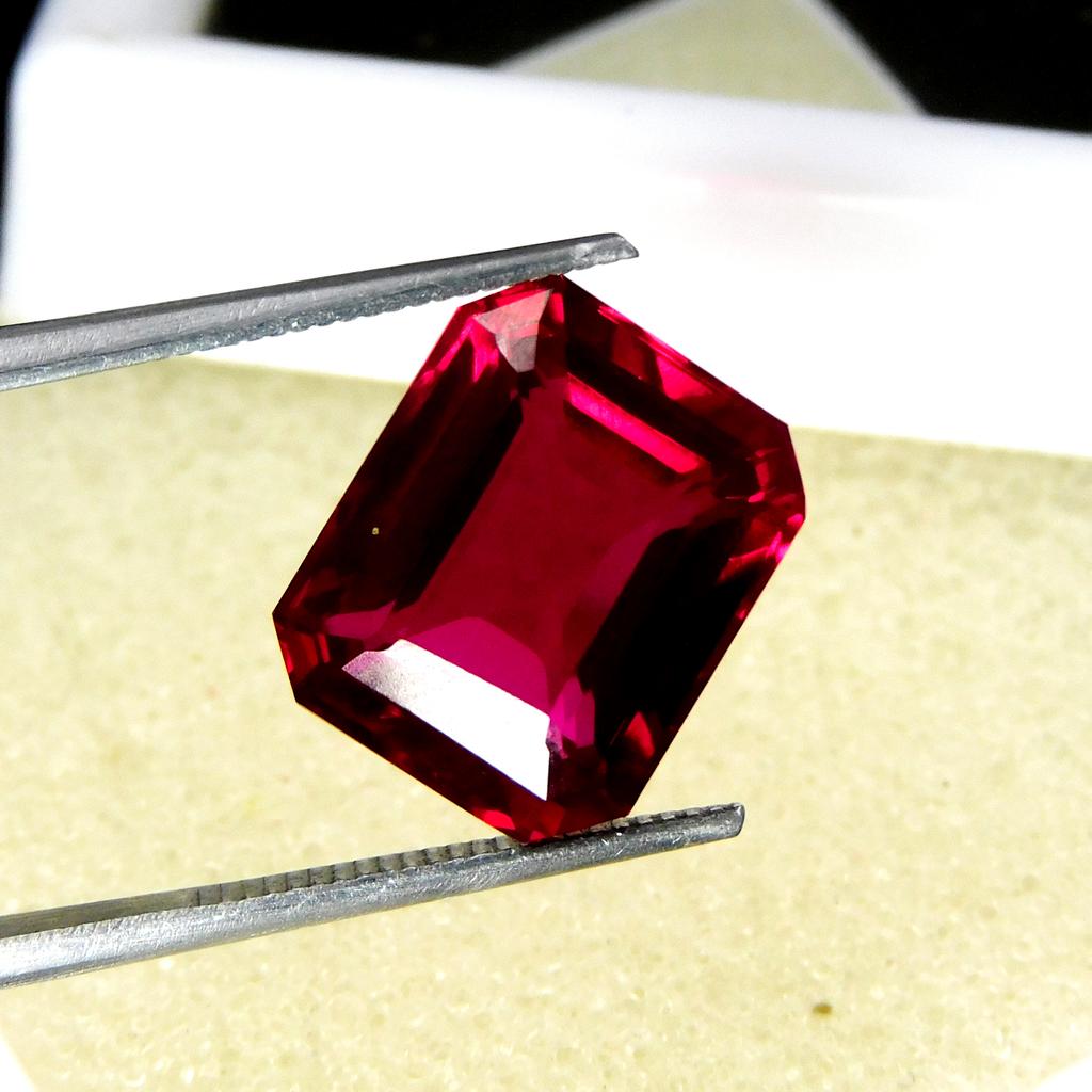 CERTIFIED Natural 9.85 Ct Red Ruby Emerald Cut Loose Gemstone Ring Size M-39-Ra