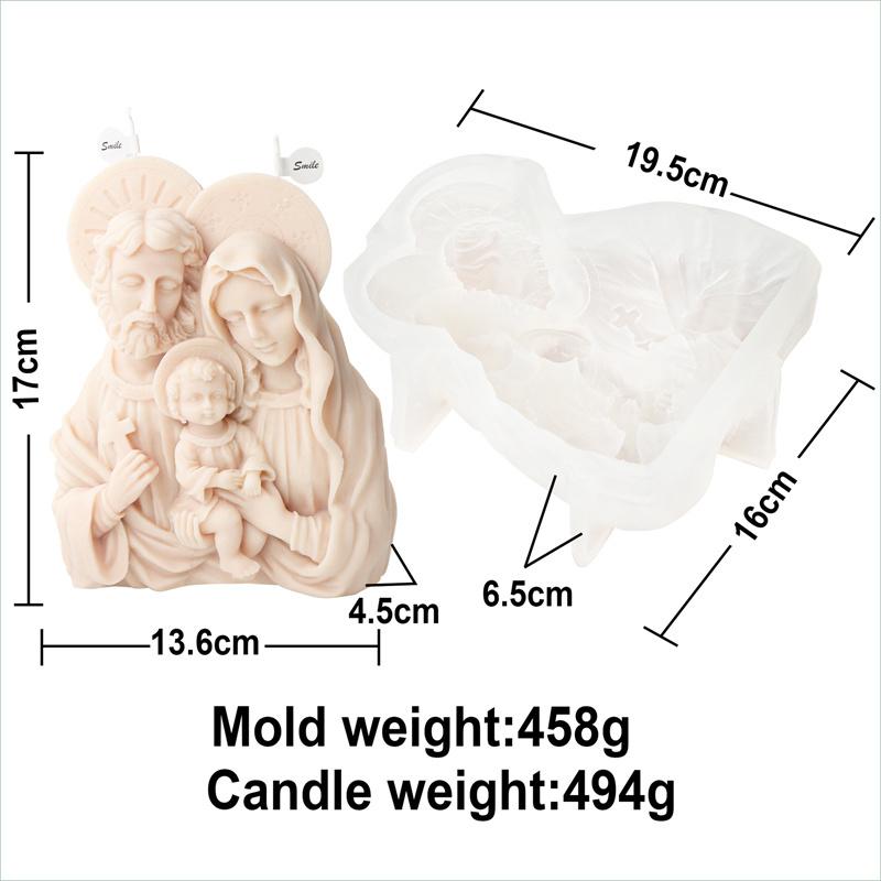 Large Jesus Family Candle Silicone Mold 3D Virgin Mary Family Silicone Mold DIY Gypsum Concrete Resin Mould Home Ecclesia Decor