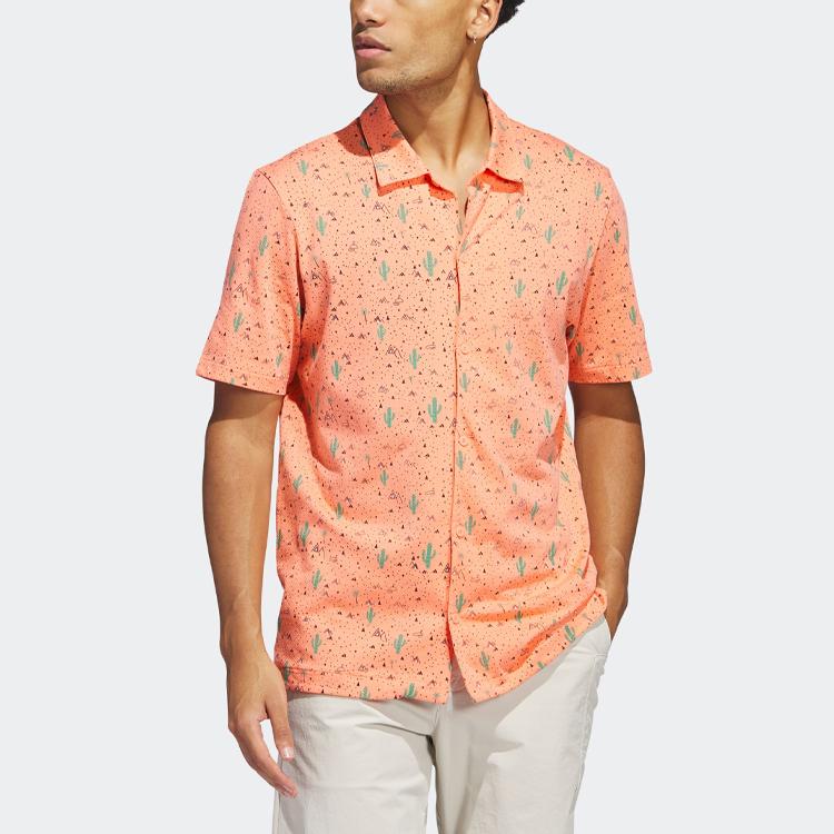 Adidas Adicross Desert Button Shirt Cactus Pattern Golf Short Sleeve Shirt Men Tops Coral-Pink HS3208