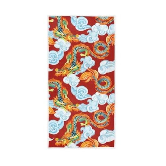 Bath towel dragon pattern fluffy soft texture absorbent quick-drying antibacterial deodorizing gifting approximately 7638 cm.