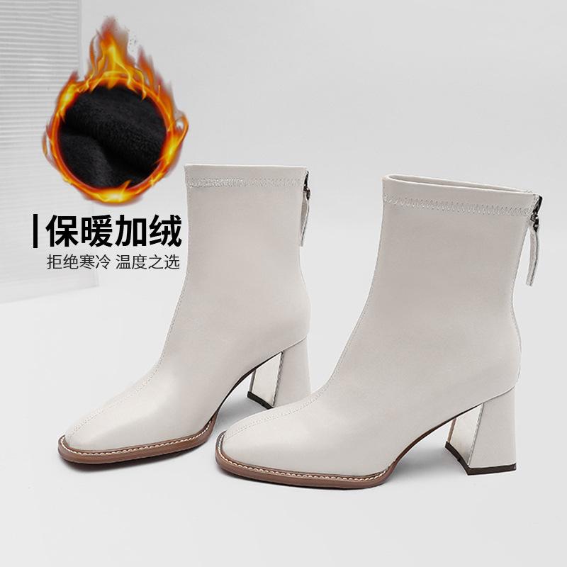 

Autumn and winter square head thick heel Martin boots 2024 new boots medium tube thin boots high heel spring and autumn single boots short boots women 39