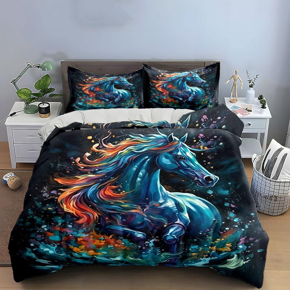 Colorful Horse Canvas Art Set Multiple Sizes Kid'S And Adults' Bedroom Exquisite 3Pc Bedding Set, Gift
