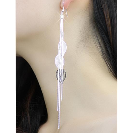 Women's Chic Leaf Heart Rhinestone Long Tassels Drop Dangle Linear Hook Earrings