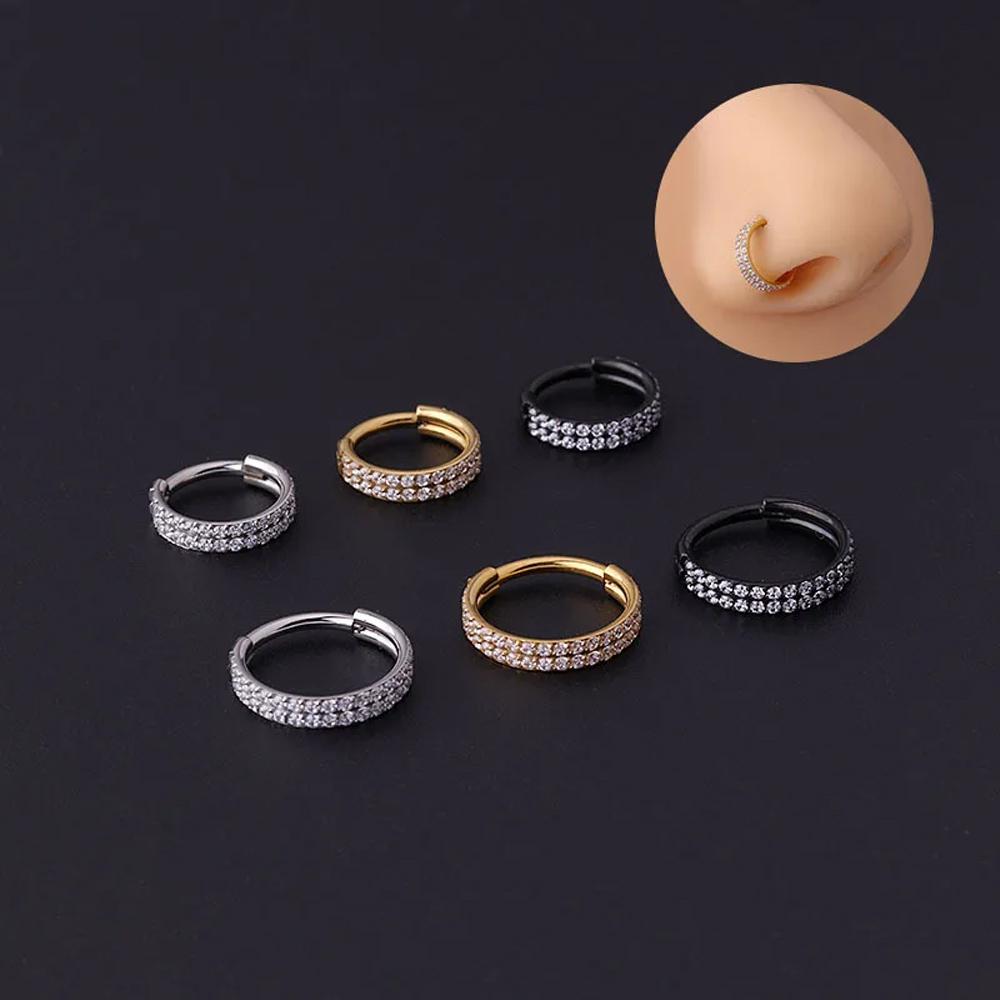 G23 Titan Piercing Doppellagig Dreifach Gestapelt Scharniert Zirkon Nasenring Helix Knorpel CZ Kleiner Knorpel Septum Clicker