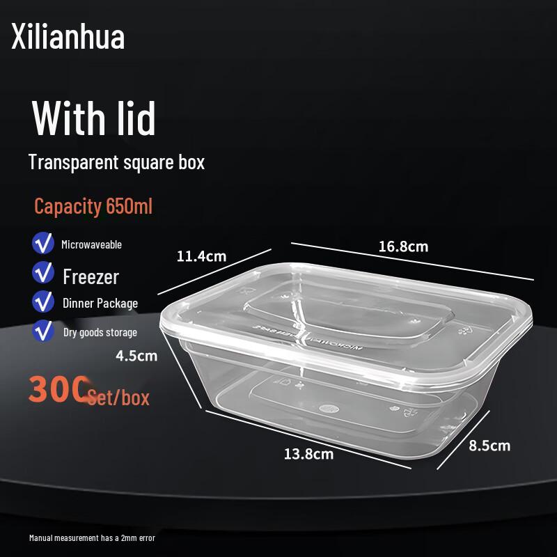 Disposable Rectangular Food Containers with Lids 650ml