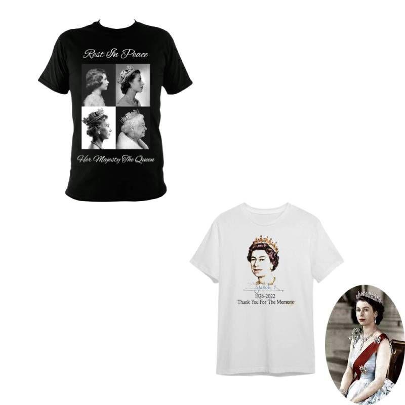 Gedenk-Unisex-T-Shirt für Königin Elizabeth II. mit kurzen Ärmeln in Schwarz und Weiß