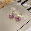 Pink Crystal Heart Earrings with 925 Silver Studs - Elegant Niche Design for Girls