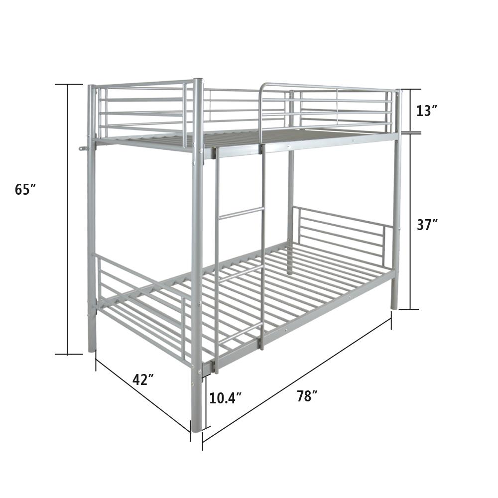 Iron Bed Bunk Bed With Ladder For Kids Twin Size Gray Children's Furniture