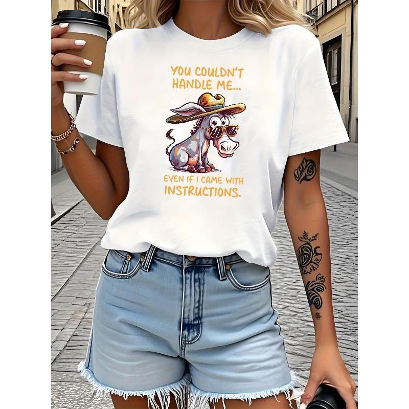 T-shirt | "Fun Retro" Creative Pattern Printing, Soft and Comfortable 100% Pure, Casual and Elegant, Trendy Women'S Clothing, Crew Neck, Short Sleeves