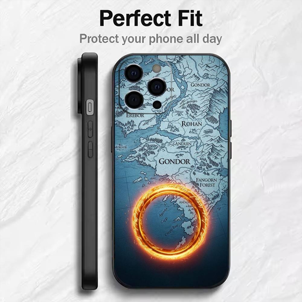 

T-The R-Rings Map Logo Phone Case For iPhone17,16,15,14,13,12 Plus,Max Soft Silicone Black Cover iPhone17promax