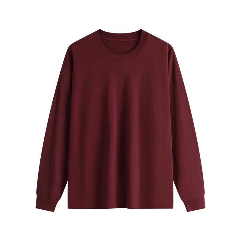 High-End Women's Heavyweight Pure Cotton Long-Sleeve T-Shirt - Solid Color, Loose Fit Casual Top