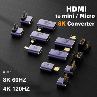 Adaptador HDTV para Projetor HD 2.1 Macho para Fêmea 8K 60Hz Mini / Micro HD para HDMI Compatível Conversor