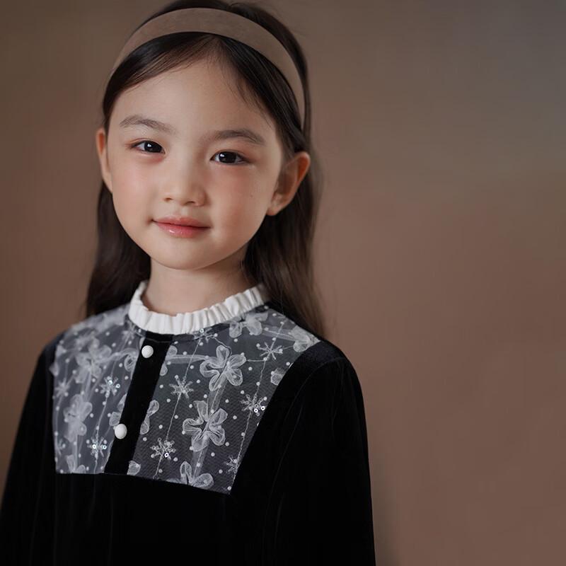 Hacikis Girls  Black Velvet Lace Mid-Length Dress 140
