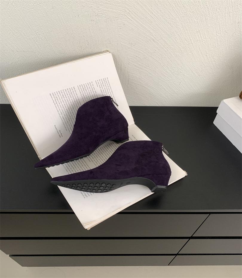 2025 autumn and winter new suede Korean version thick heel Martin boots rear zipper pointed versatile short boots women's Martin boots