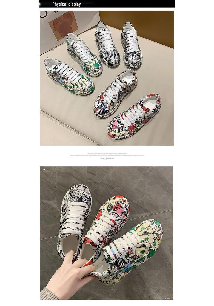 Women's Trendy 2024 Summer Autumn Graffiti Print Dad Shoes - Colorful, Large Size Casual Sneakers