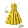 Girls' Fashionable Dress 2025 Summer Sweet Strappy Princess Dress for Children
