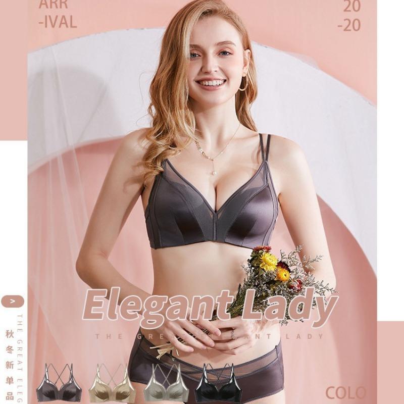 Sexy and Comfortable Lace-trimmed Medium-thick Cup Small Chest Push-up Beautiful Back Bra Set