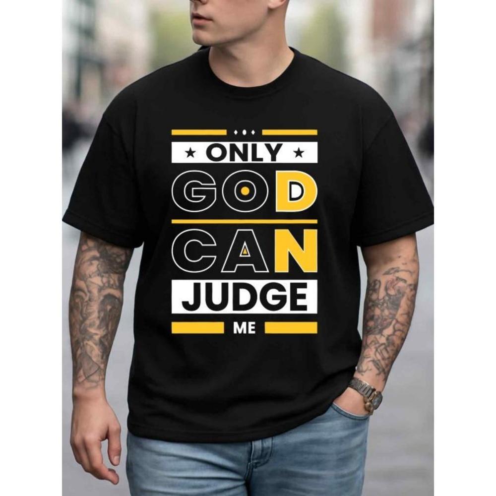 

European Sizes Men S _Only God Can Judge Me_ Graphic T-Shirt , Round Neck Short Sleeve Casual Shirt for Casual Attire S чёрный