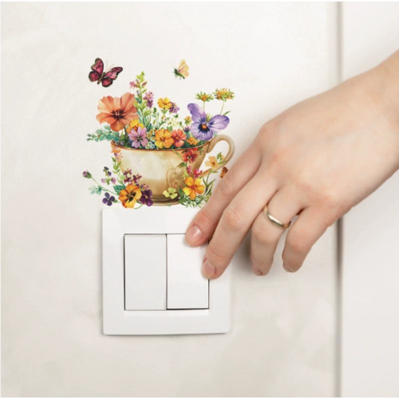 Green Plants Rose Daisies Peony Flowers Leaf Switch Stickers Home Decoration Wall Stickers Self-adhesive