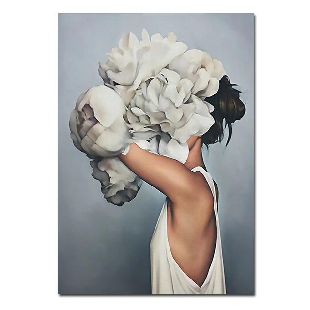 

Голова скандинавской женщины с цветами, Картина на холсте, Настенные плакаты, Портретная фотография женщины, Декор домашней спальни, Безрамное, Мода 40x60cm No Framed