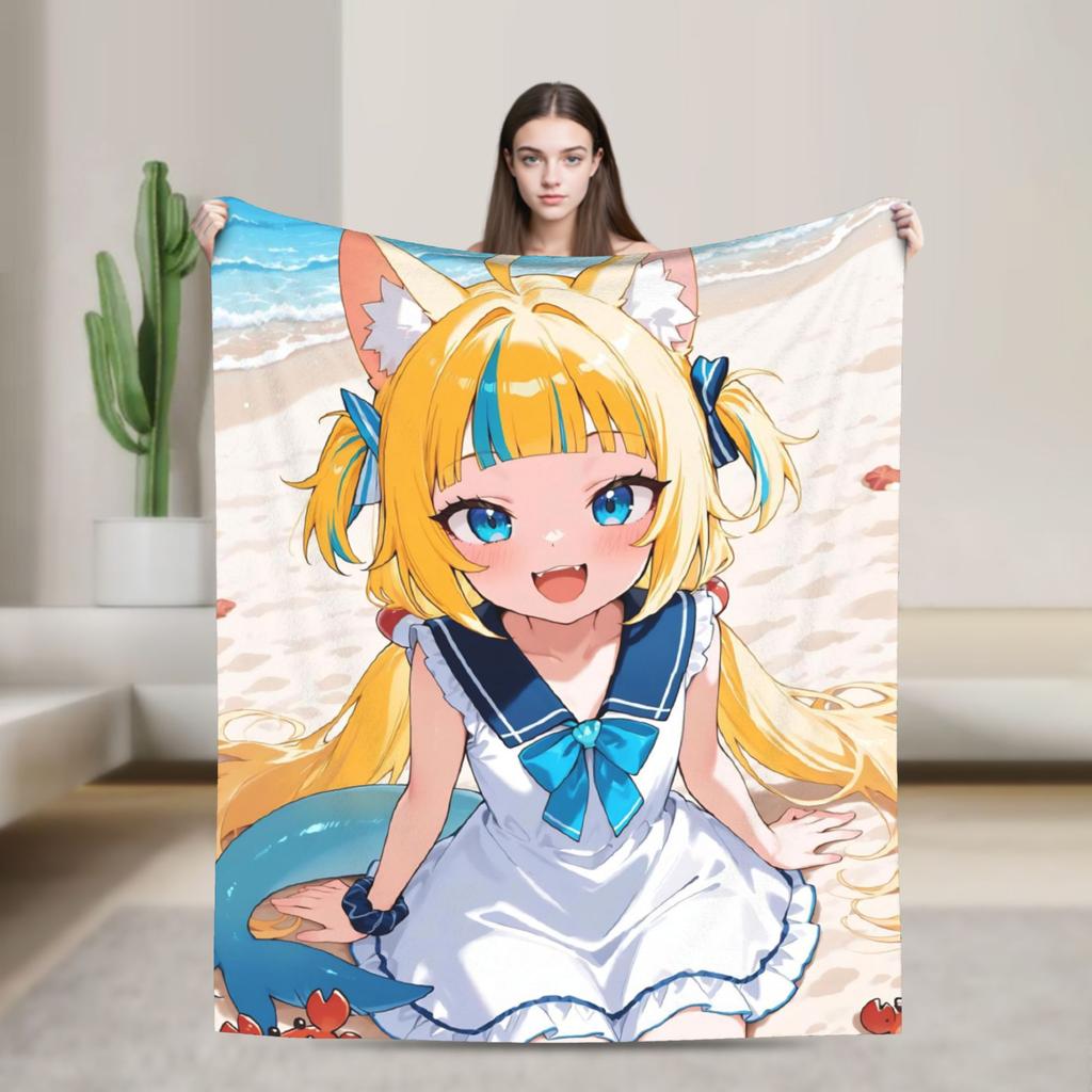 Super Warm Blanket Camping Sameko Saba VTuber Throw Blanket  Flannel Bedspread For Couch Bed Funny Sofa Bed Cover