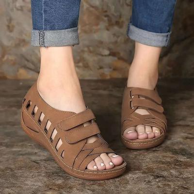 Dames Sandalen Open Teen Holle Sleehakken Mode Zomerschoenen Effen Klittenband Comfortabel Eenvoudig Casual Damesschoenen Dagelijkse Wandelsandalen
