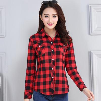 Women's Plaid Shirts Autumn Ladies Casual Long Sleeve Pocket Cotton Shirt Fine Elegant Lady Checked Tops Clothes