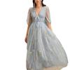 European Embroidered Multi-Color Floral Tulle Wedding Dress