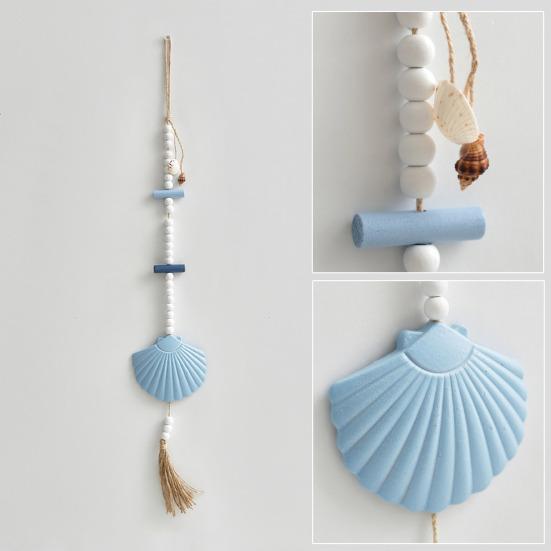 Ornamento da Spiaggia in Legno Boho con Perline e Corda di Canapa Decorazione da Appendere in Legno Rustico con Conchiglia e Nappa per Arredamento Casa Nautico Farmhouse
