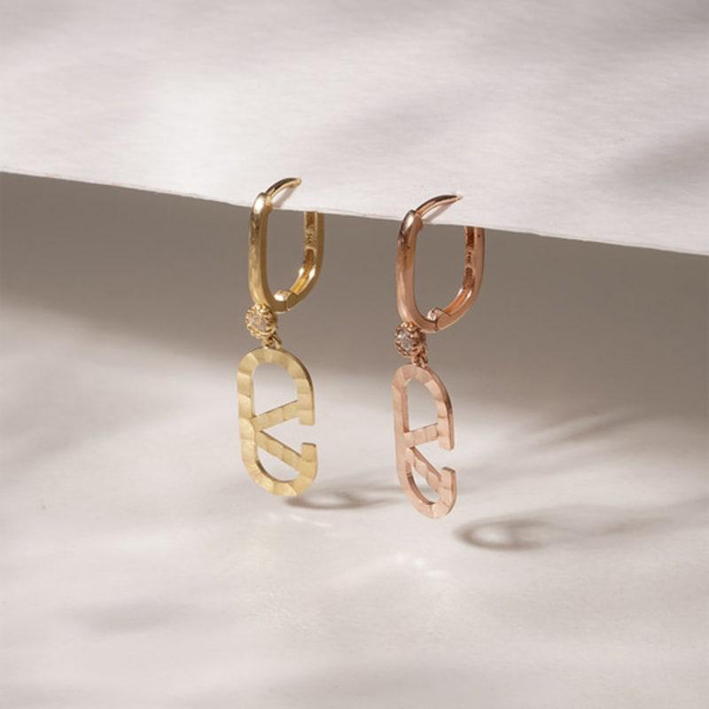 JEWNEL 14K V Cubic Oval One-Touch Ring Earrings