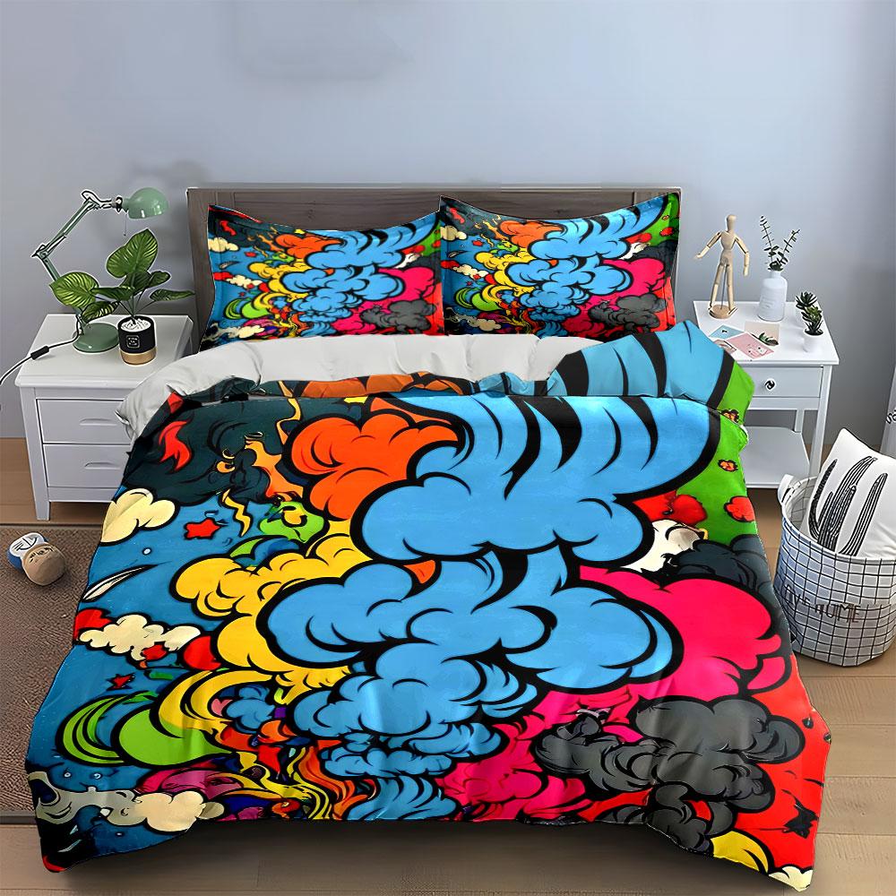 Colorful Abstract Art Decor Set Bedding Set With 1 Duvet Cover 2 Pillowcases Single Double King Queen, Gift