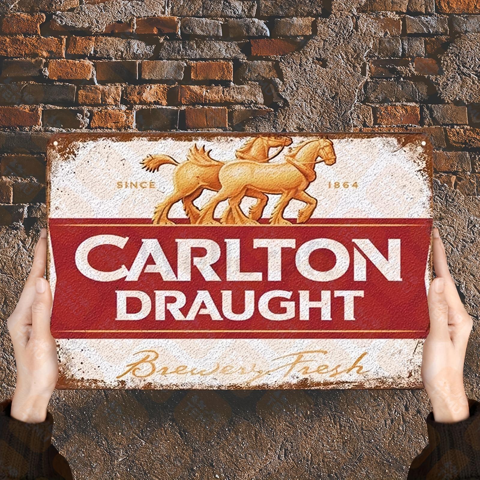 

Carlton Draught Beer Vintage Tin Sign Rustic RedGolden Metal Wall Decor Perfect for Man Cave Garage Bar Shed Easy to 20x30cm（7.8x11.8inch）