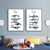 Nordic Animal Canvas Poster Nursery Wall Art Blue Whale Shark Print Painting Nautical Modern Picture for Living Room Home Decor