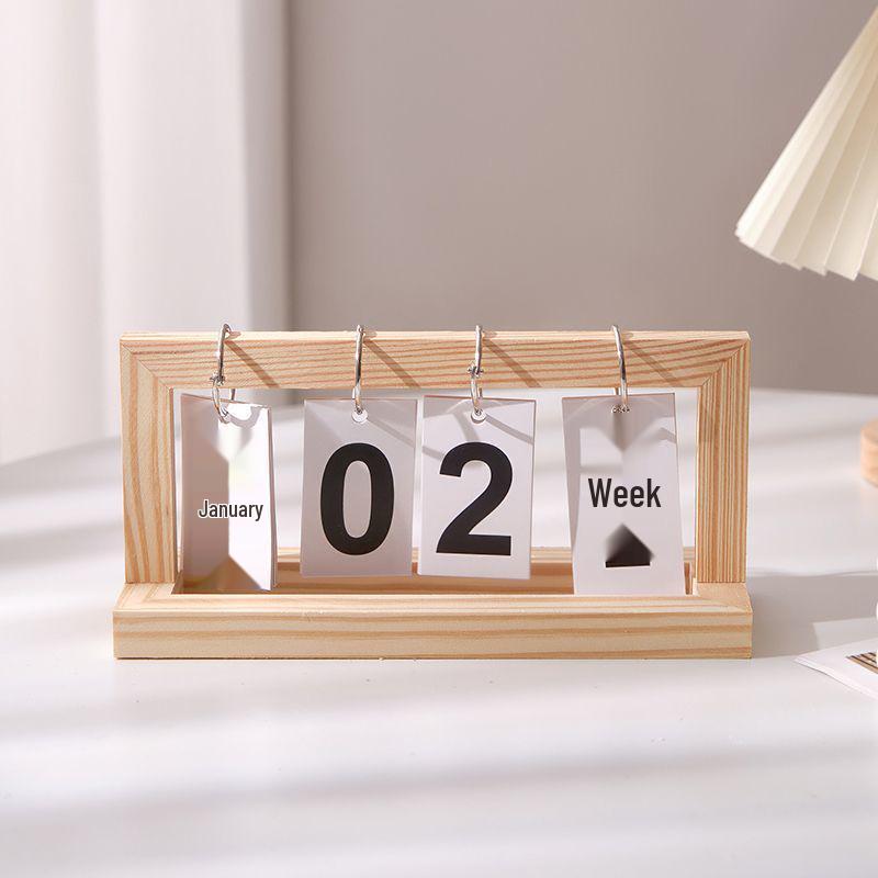Retro Wooden Flip Page Desk Calendar Ornament for Bedroom or Living Room
