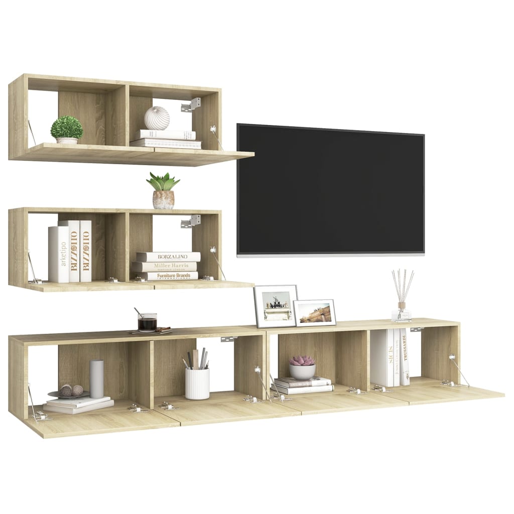 Vidaxl 4-Cz. TV Cabinet Set, Sonoma Oak, Wood-Based Material