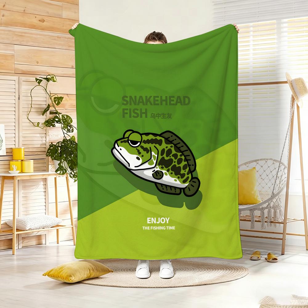 Cartoon F-Freshwater Game Fish Fishing Throw Lightweight 240G Flannel Blanket Soft Skin-Friendly For Summer Cooling