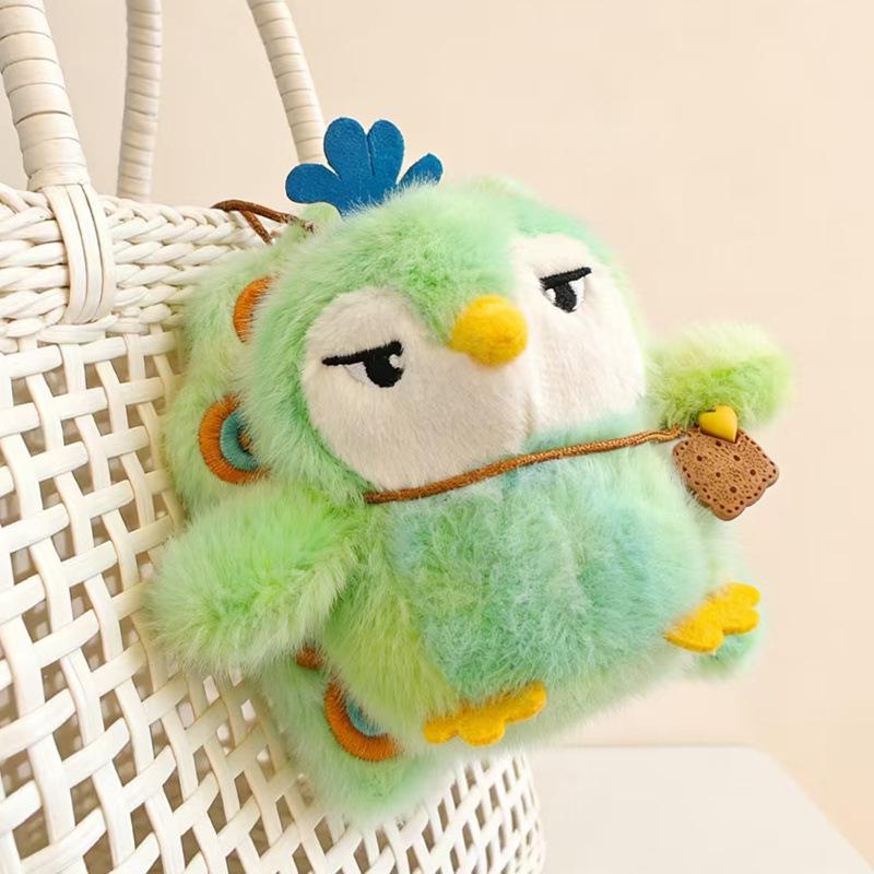 Green Peacock Doll Pendant - Little Penguin Plush Toy Cartoon Keychain Charm