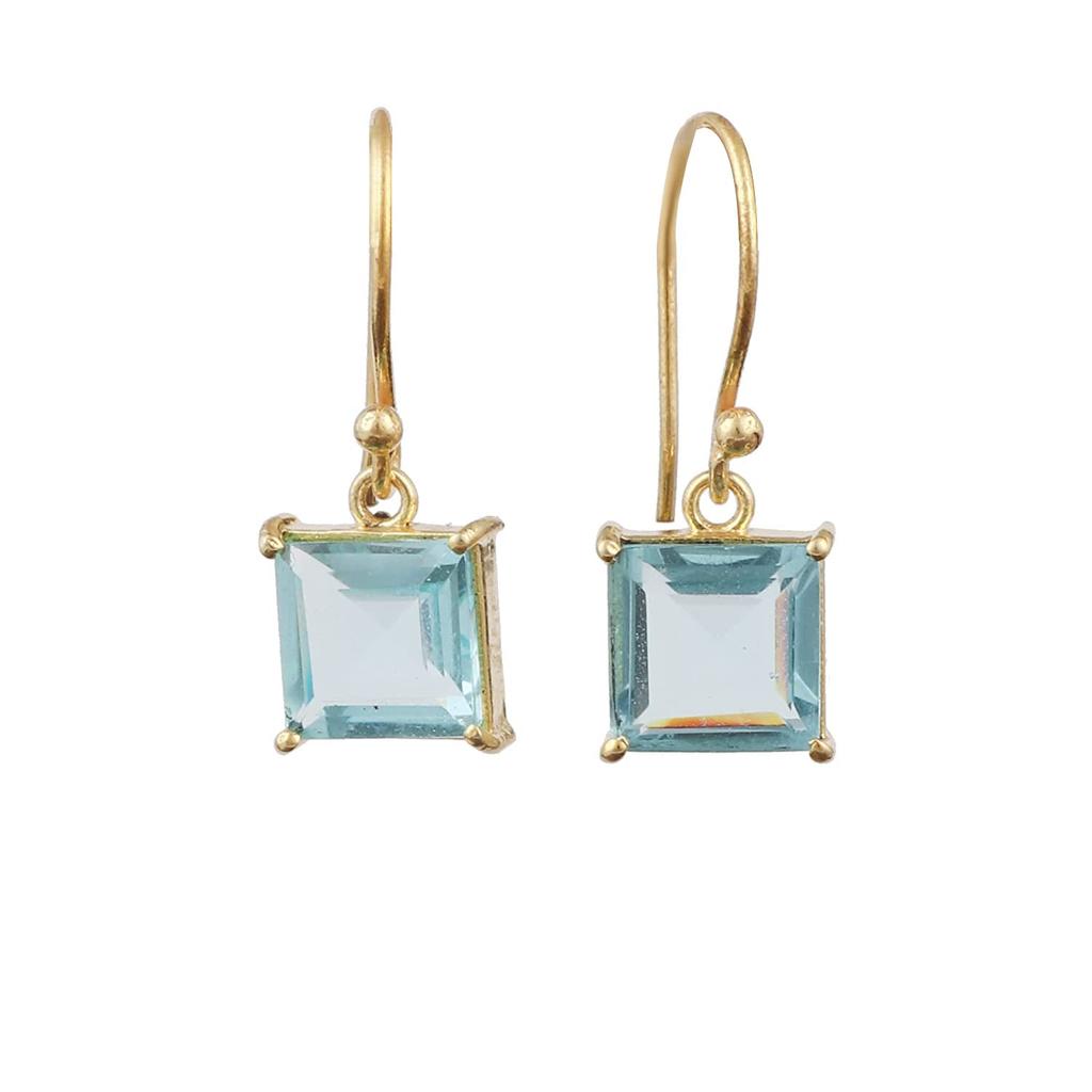 Purple Amethyst Gemstone Faceted Cut Hook Earring | Cushion Shape Gold Plated Prong Sett Brass Jewelry | Handmade Earring For Women |