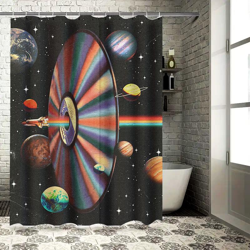 Colorful Space Shower Curtain with Solar System Planets for Bathroom Decor 180x240cm