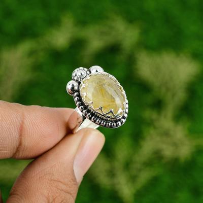 Geschenk für Sie Natürlicher Goldener Rutil Mehrstein Verstellbarer Ring 925 Silber