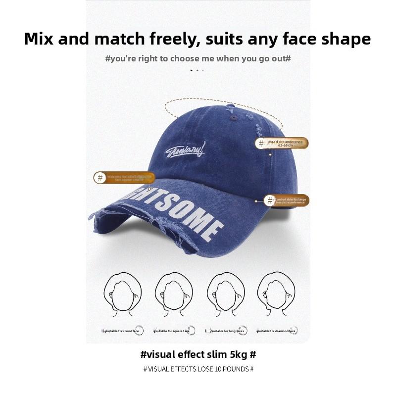 Meimeier Vintage american distressed washed baseball cap - women's spring/autumn letter patch versatile face-slimming duckbill cap