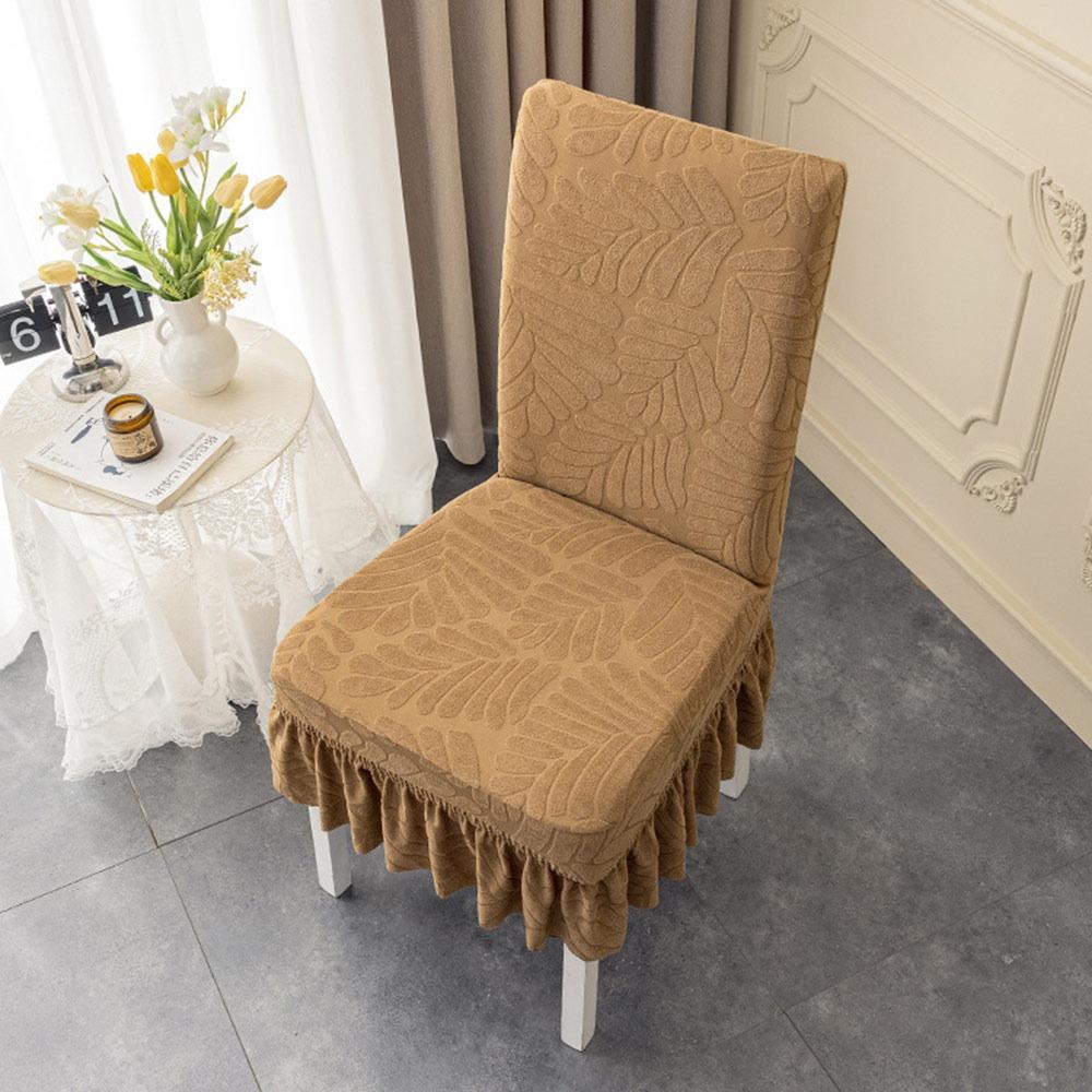 High-elastic Dining Chair Cover Anti-dirty Jacquard Stool Slipcover Skirt Edge Soft Backrest Protector for Home Decoration