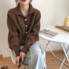 Autumn Winter Lazy Flip Collar Knitted Sweater Single breasted Sweater Women's Korean New Solid Thick Retro Long Sleeve Coat